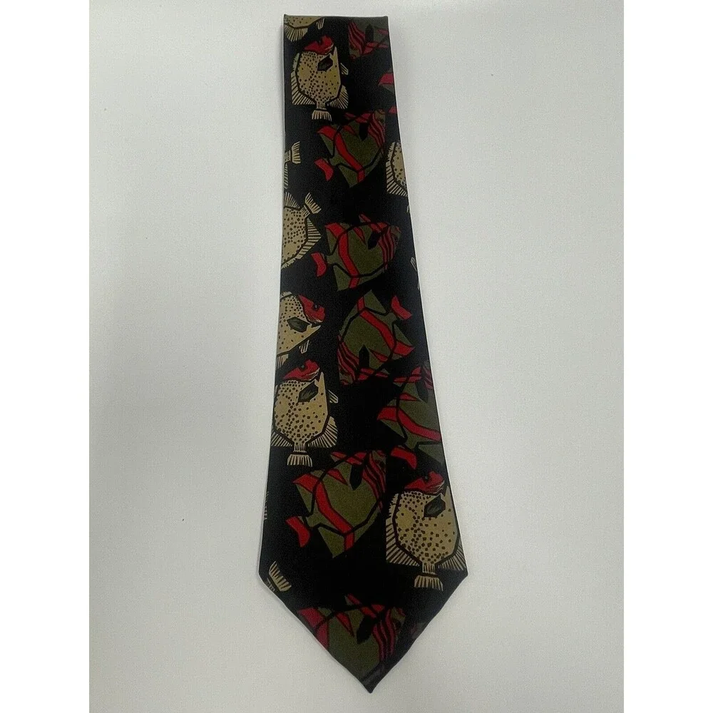 Mercedes Handmade Myung Ju Silk Fish Print Tie